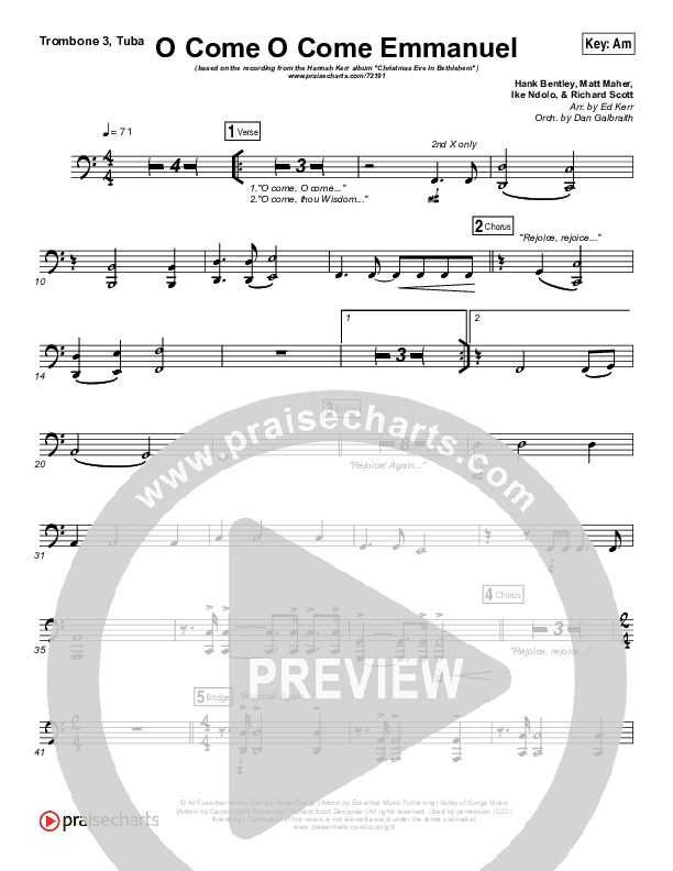 O Come O Come Emmanuel Trombone 3/Tuba (Hannah Kerr)
