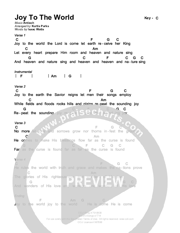 Joy To The World Chords & Lyrics (Kurtis Parks)