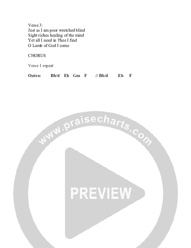 Just As I Am (I Come) Chords & Lyrics (Kurtis Parks)