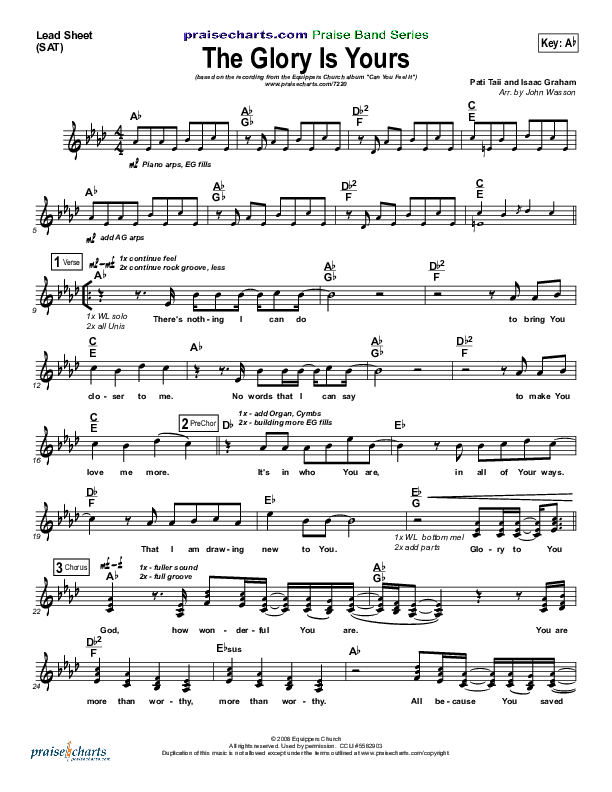 The Glory is Yours Lead Sheet (Equippers Church)
