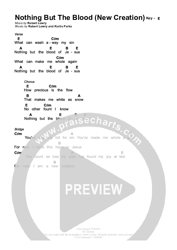 Nothing But The Blood (New Creation) Chords & Lyrics (Kurtis Parks)