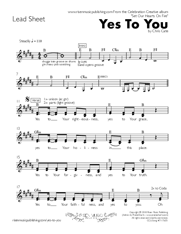 Yes To You Lead Sheet (Celebration Creative)