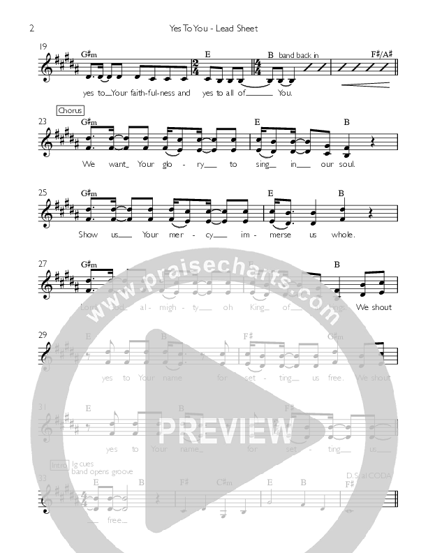 Yes To You Lead Sheet (Celebration Creative)