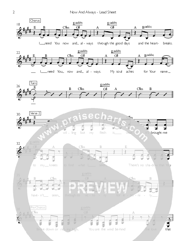 Now And Always Lead Sheet (Celebration Creative)