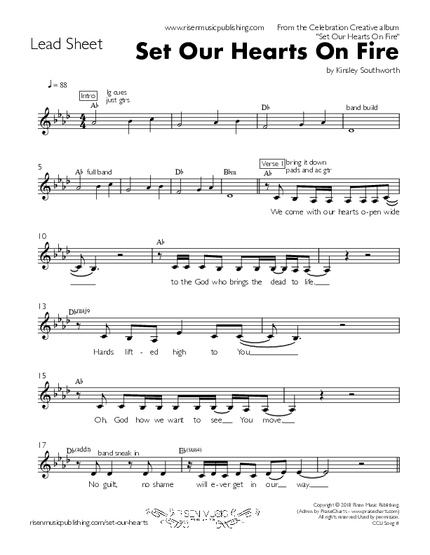 Set Our Hearts On Fire Lead Sheet (Celebration Creative)