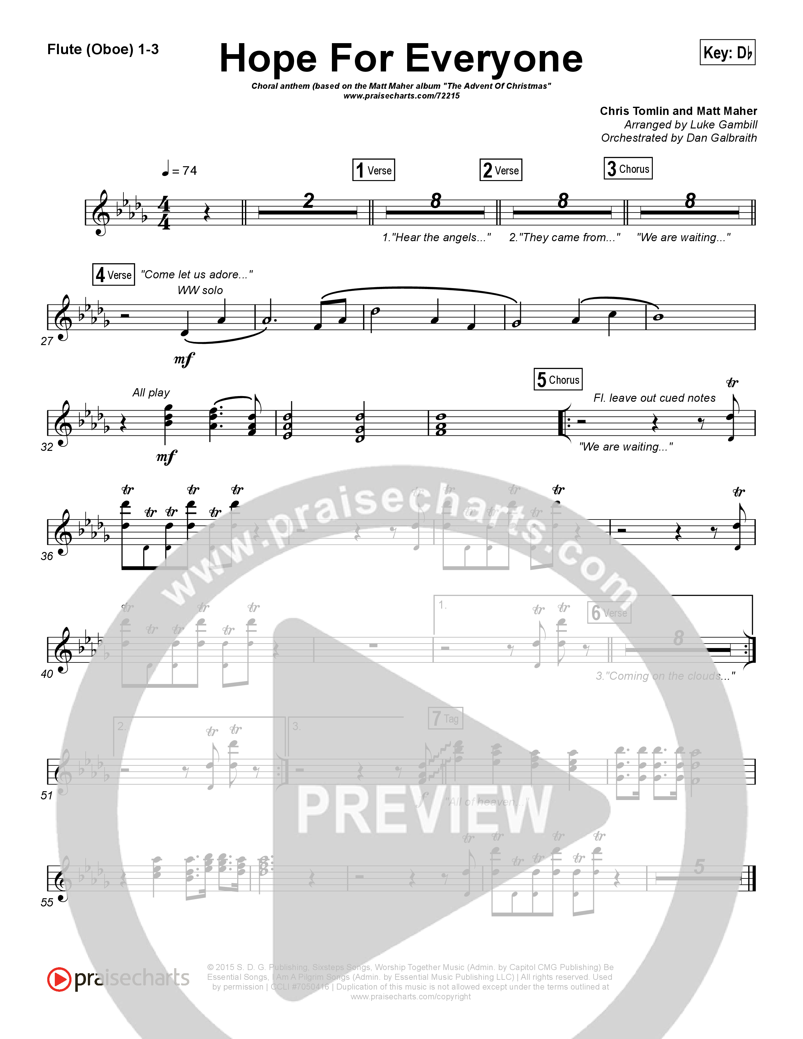 Hope For Everyone (Choral Anthem SATB) Flute/Oboe 1/2/3 (Matt Maher / Arr. Luke Gambill)