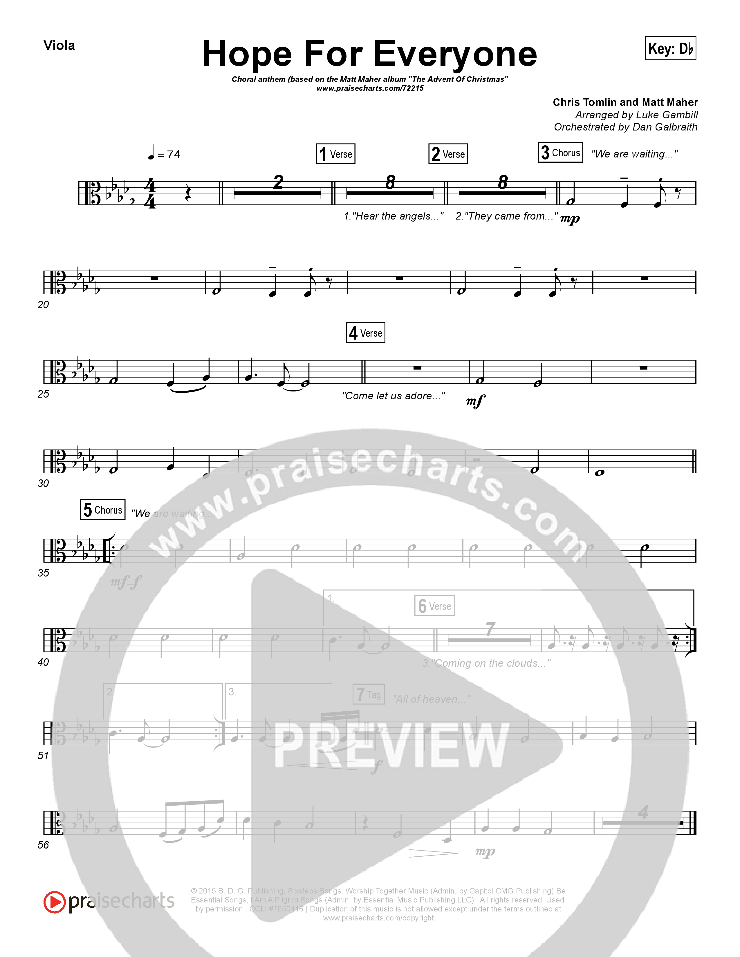 Hope For Everyone (Choral Anthem SATB) Viola (Matt Maher / Arr. Luke Gambill)