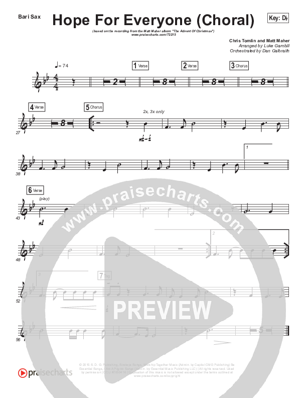Hope For Everyone (Choral Anthem SATB) Bari Sax (Matt Maher / Arr. Luke Gambill)