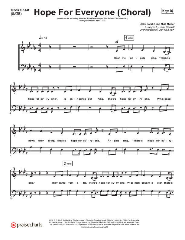 Hope For Everyone (Choral Anthem SATB) Choir Sheet (SATB) (Matt Maher / Arr. Luke Gambill)