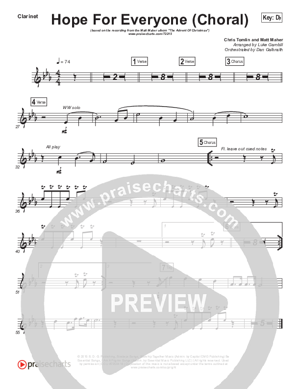 Hope For Everyone (Choral Anthem SATB) Clarinet (Matt Maher / Arr. Luke Gambill)