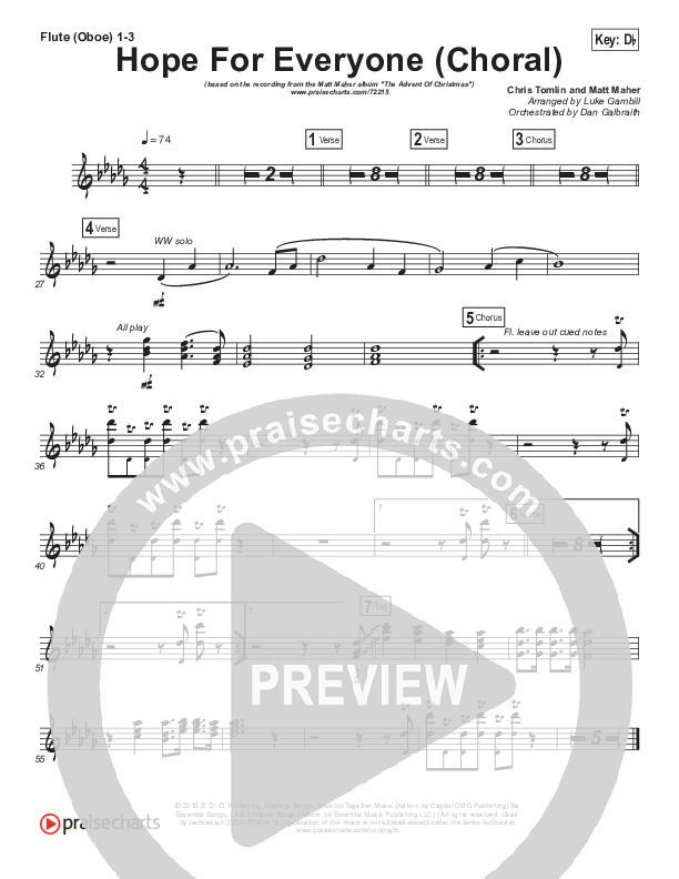 Hope For Everyone (Choral Anthem SATB) Flute/Oboe 1/2/3 (Matt Maher / Arr. Luke Gambill)