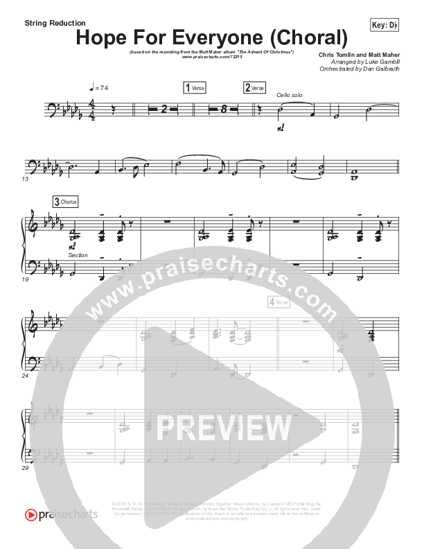 Hope For Everyone (Choral Anthem SATB) String Pack (Matt Maher / Arr. Luke Gambill)