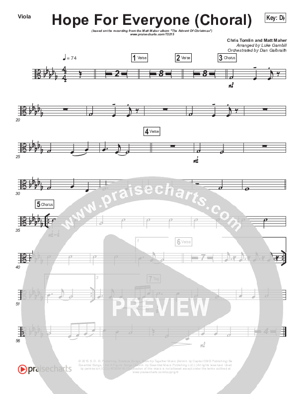 Hope For Everyone (Choral Anthem SATB) Viola (Matt Maher / Arr. Luke Gambill)