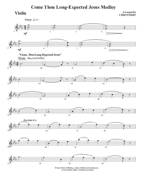 Come Thou Long Expected Jesus Violins (Chris Emert)