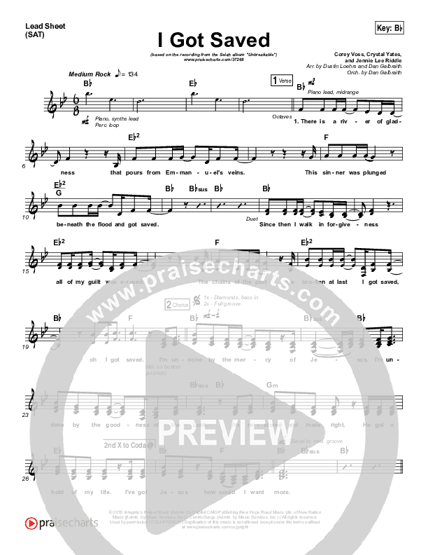 I Got Saved (Choral Anthem SATB) Lead Sheet (SAT) (Selah / Arr. Luke Gambill)
