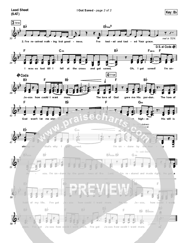 I Got Saved (Choral Anthem SATB) Lead Sheet (SAT) (Selah / Arr. Luke Gambill)