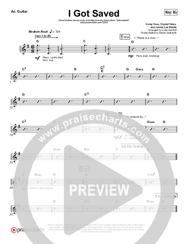 I Got Saved (Choral Anthem SATB) Acoustic Guitar (Selah / Arr. Luke Gambill)