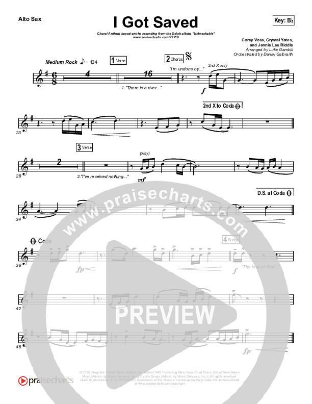 I Got Saved (Choral Anthem SATB) Alto Sax (Selah / Arr. Luke Gambill)