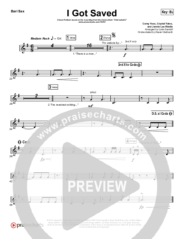 I Got Saved (Choral Anthem SATB) Bari Sax (Selah / Arr. Luke Gambill)