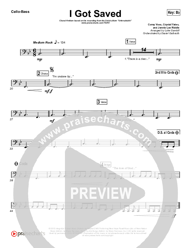 I Got Saved (Choral Anthem SATB) Cello/Bass (Selah / Arr. Luke Gambill)