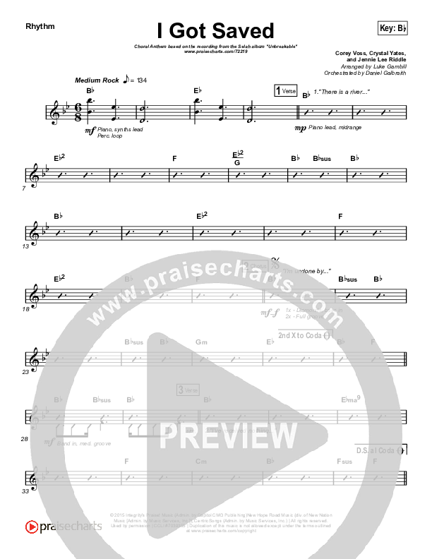 I Got Saved (Choral Anthem SATB) Rhythm Chart (Selah / Arr. Luke Gambill)