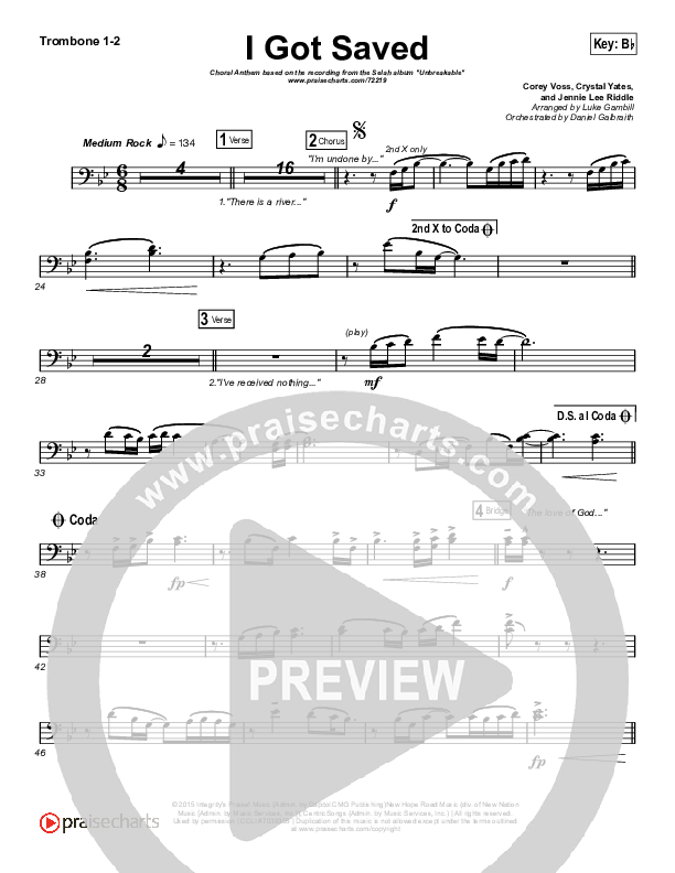 I Got Saved (Choral Anthem SATB) Trombone 1/2 (Selah / Arr. Luke Gambill)