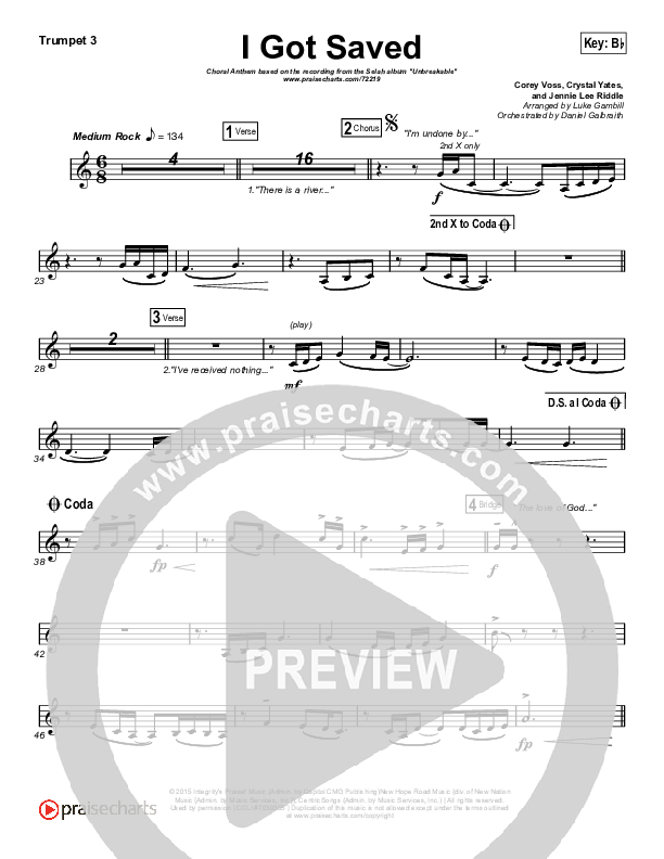 I Got Saved (Choral Anthem SATB) Trumpet 3 (Selah / Arr. Luke Gambill)