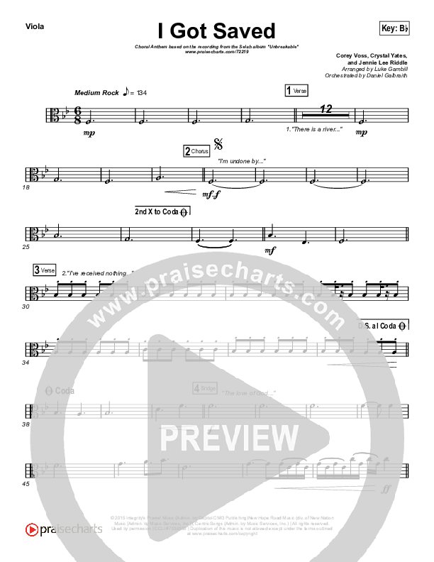 I Got Saved (Choral Anthem SATB) Viola (Selah / Arr. Luke Gambill)