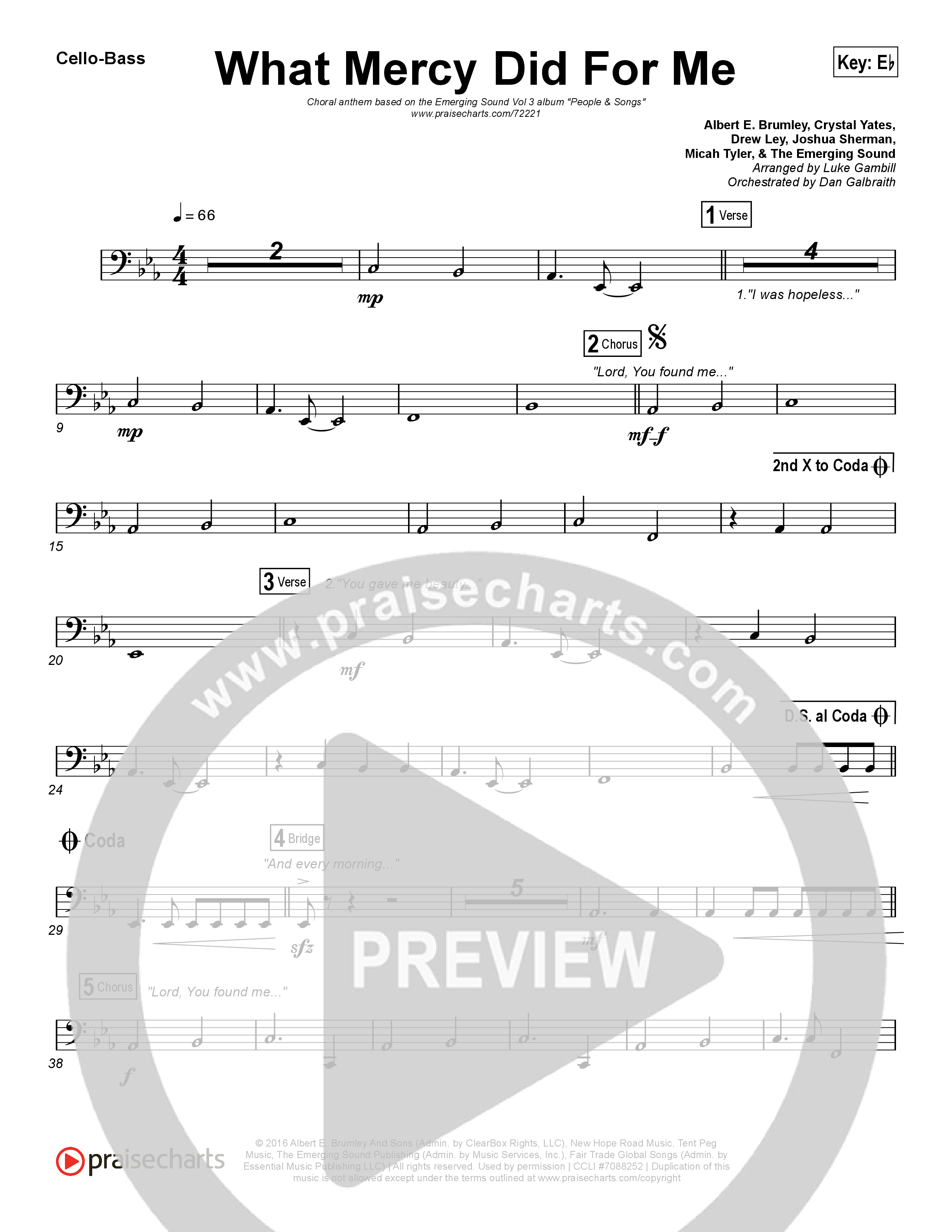 What Mercy Did For Me (Choral Anthem SATB) Cello/Bass (People & Songs / Crystal Yates / Micah Tyler / Joshua Sherman / Arr. Luke Gambill)