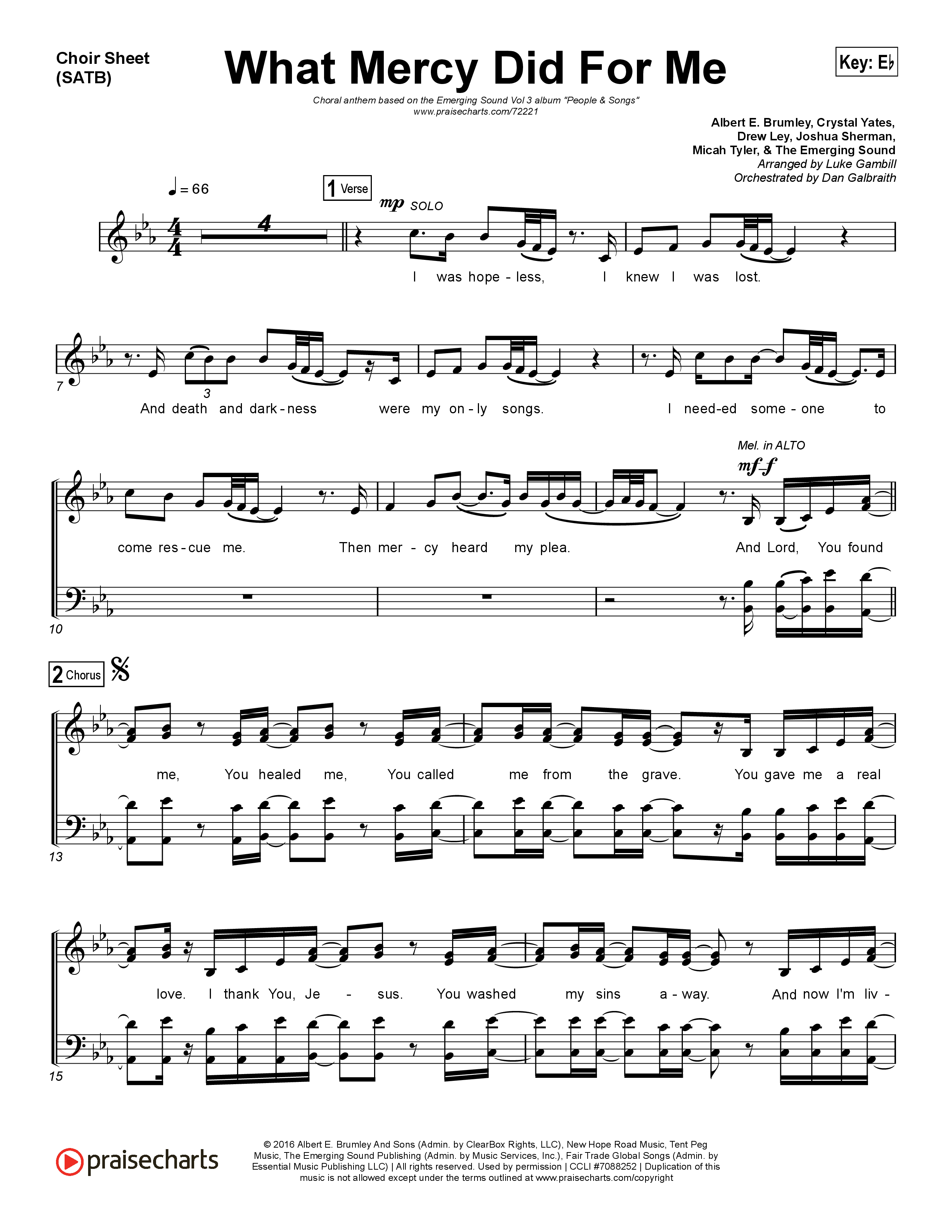 What Mercy Did For Me (Choral Anthem SATB) Choir Vocals (SATB) (People & Songs / Crystal Yates / Micah Tyler / Joshua Sherman / Arr. Luke Gambill)