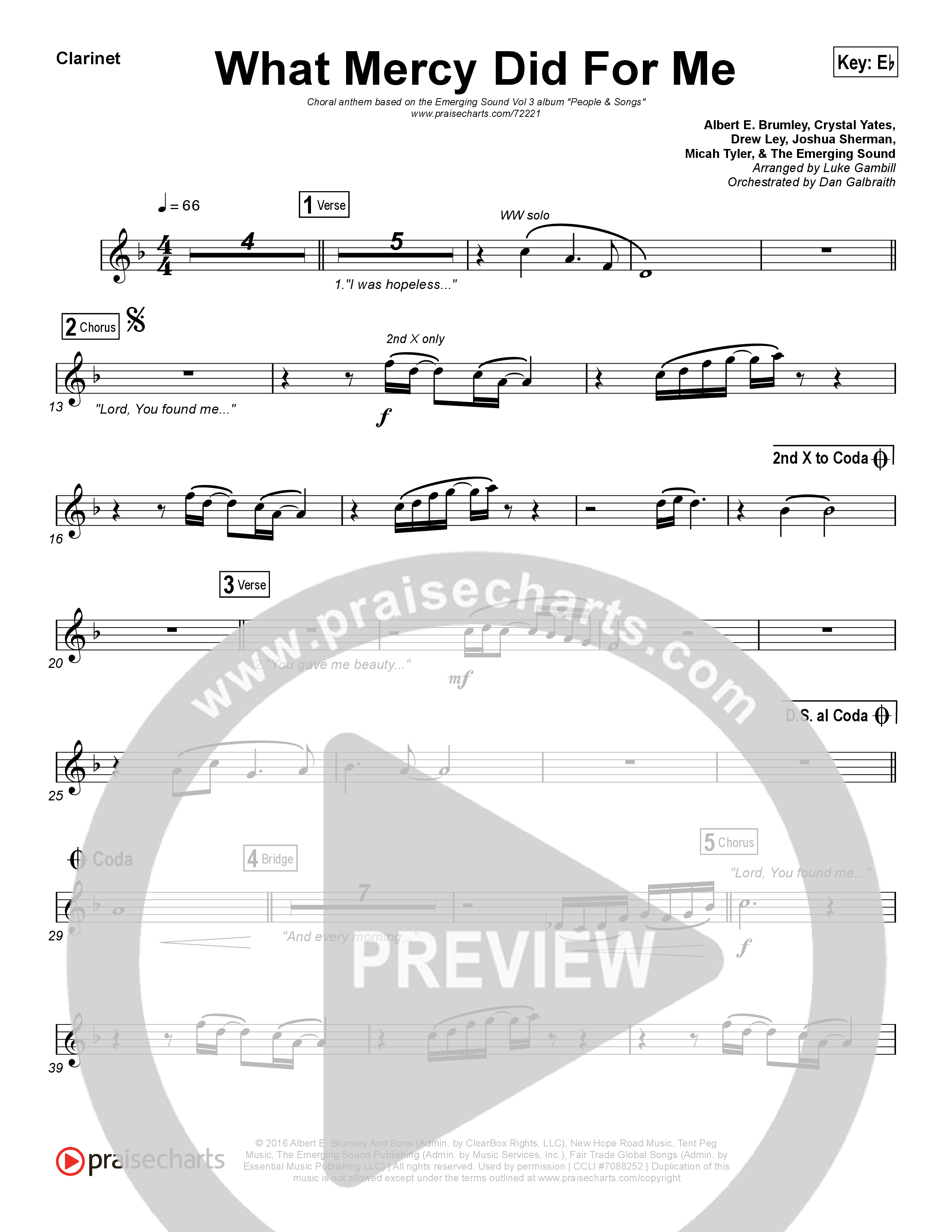 What Mercy Did For Me (Choral Anthem SATB) Wind Pack (People & Songs / Crystal Yates / Micah Tyler / Joshua Sherman / Arr. Luke Gambill)