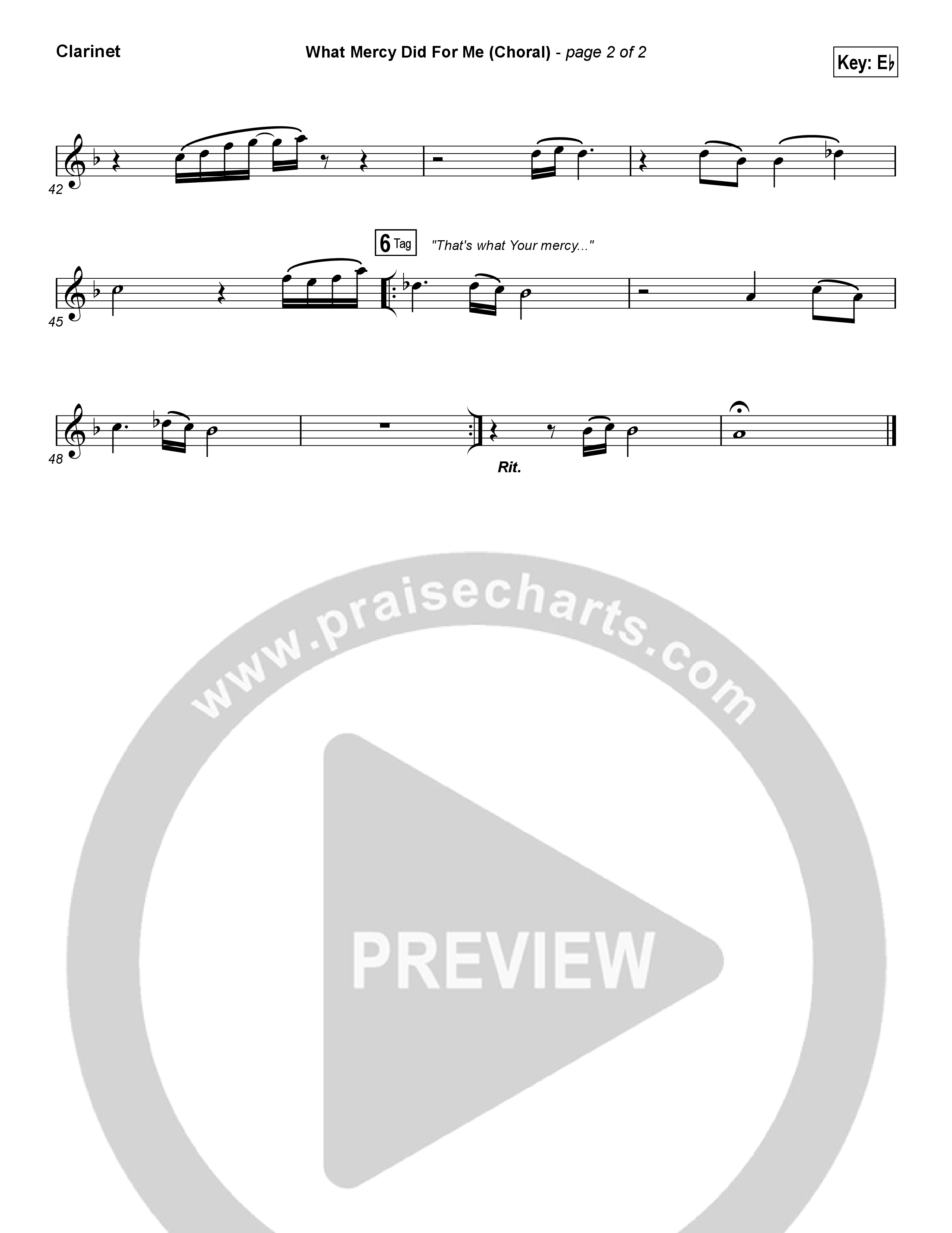 What Mercy Did For Me (Choral Anthem SATB) Clarinet 1,2 (People & Songs / Crystal Yates / Micah Tyler / Joshua Sherman / Arr. Luke Gambill)