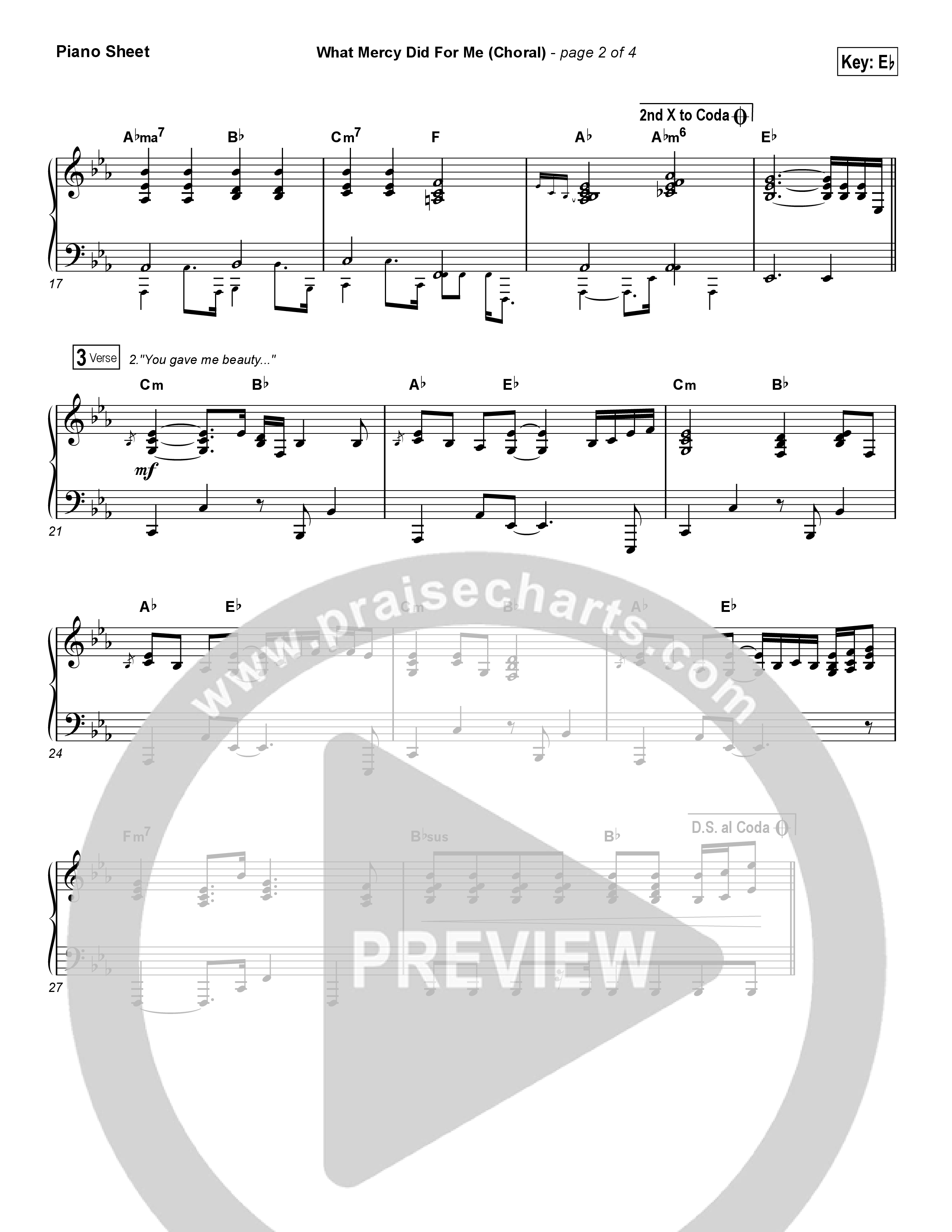 What Mercy Did For Me (Choral Anthem SATB) Piano Sheet (People & Songs / Crystal Yates / Micah Tyler / Joshua Sherman / Arr. Luke Gambill)