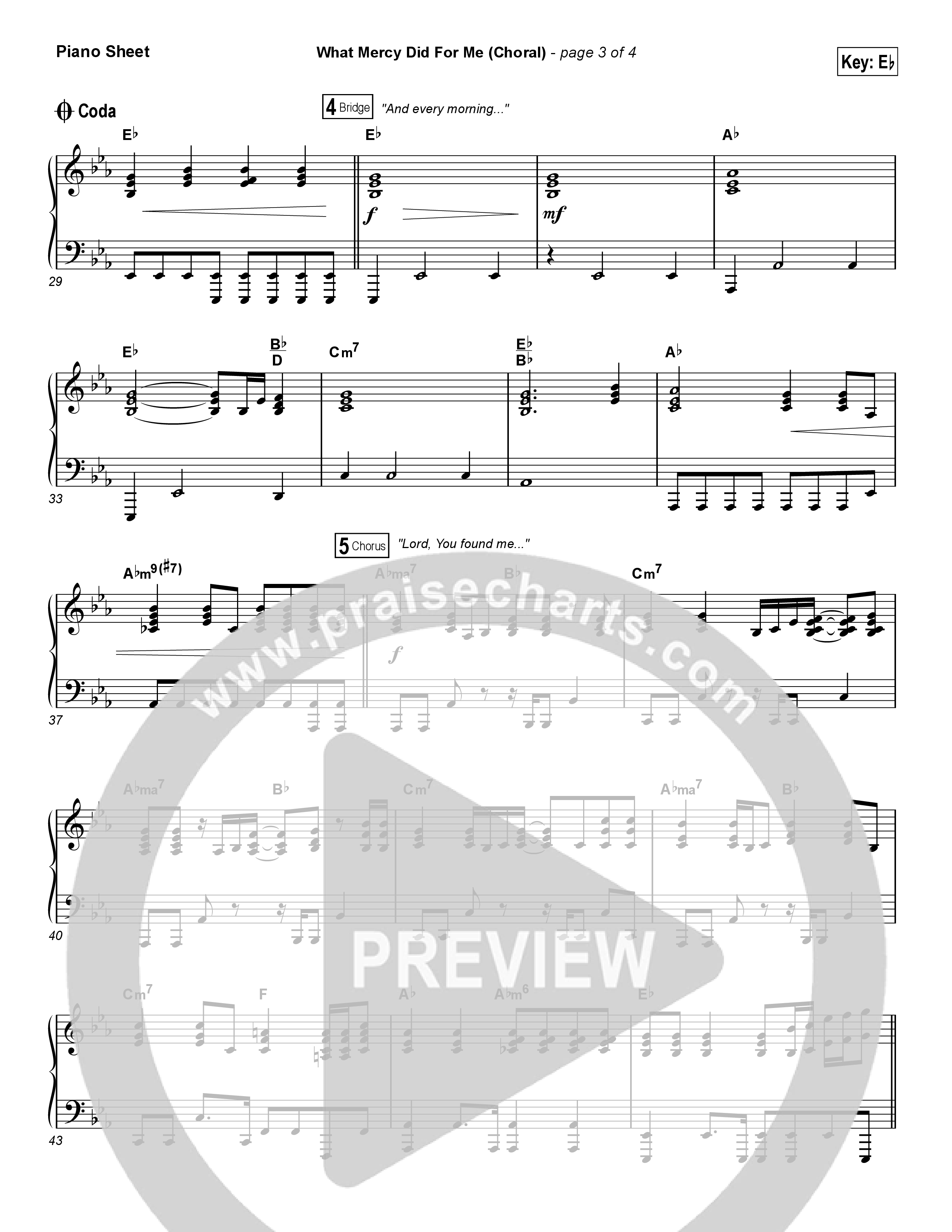 What Mercy Did For Me (Choral Anthem SATB) Piano Sheet (People & Songs / Crystal Yates / Micah Tyler / Joshua Sherman / Arr. Luke Gambill)