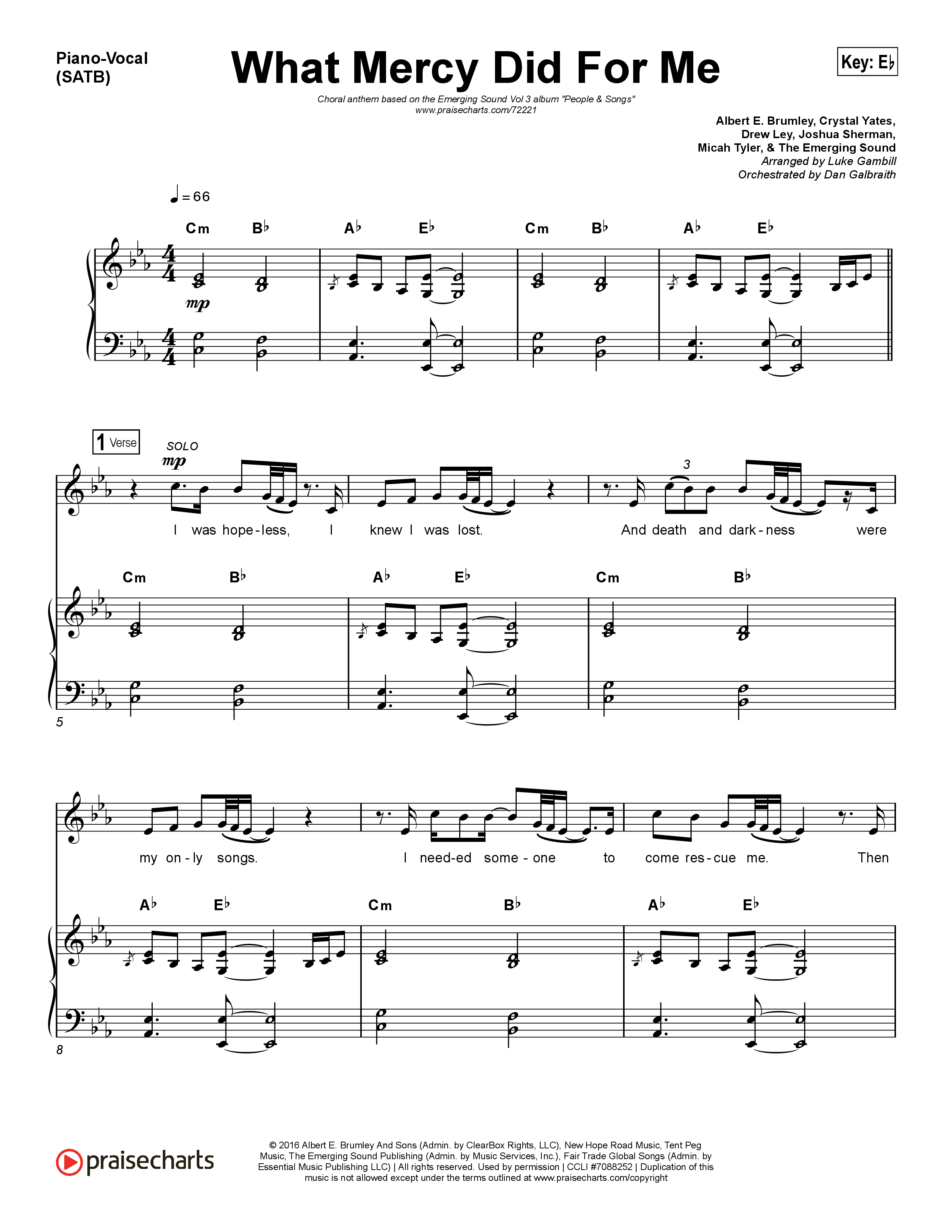 What Mercy Did For Me (Choral Anthem SATB) Piano/Vocal (SATB) (People & Songs / Crystal Yates / Micah Tyler / Joshua Sherman / Arr. Luke Gambill)