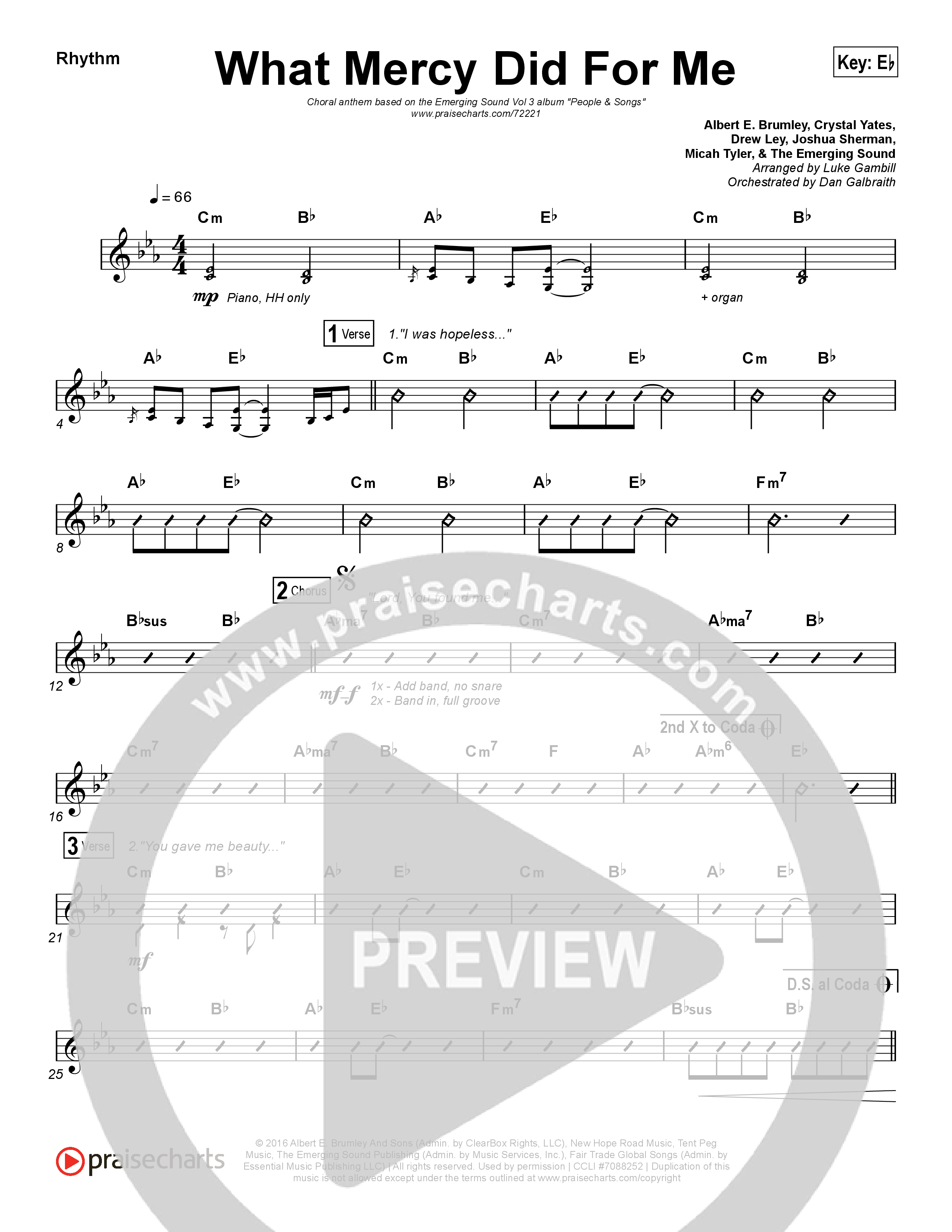 What Mercy Did For Me (Choral Anthem SATB) Rhythm Chart (People & Songs / Crystal Yates / Micah Tyler / Joshua Sherman / Arr. Luke Gambill)