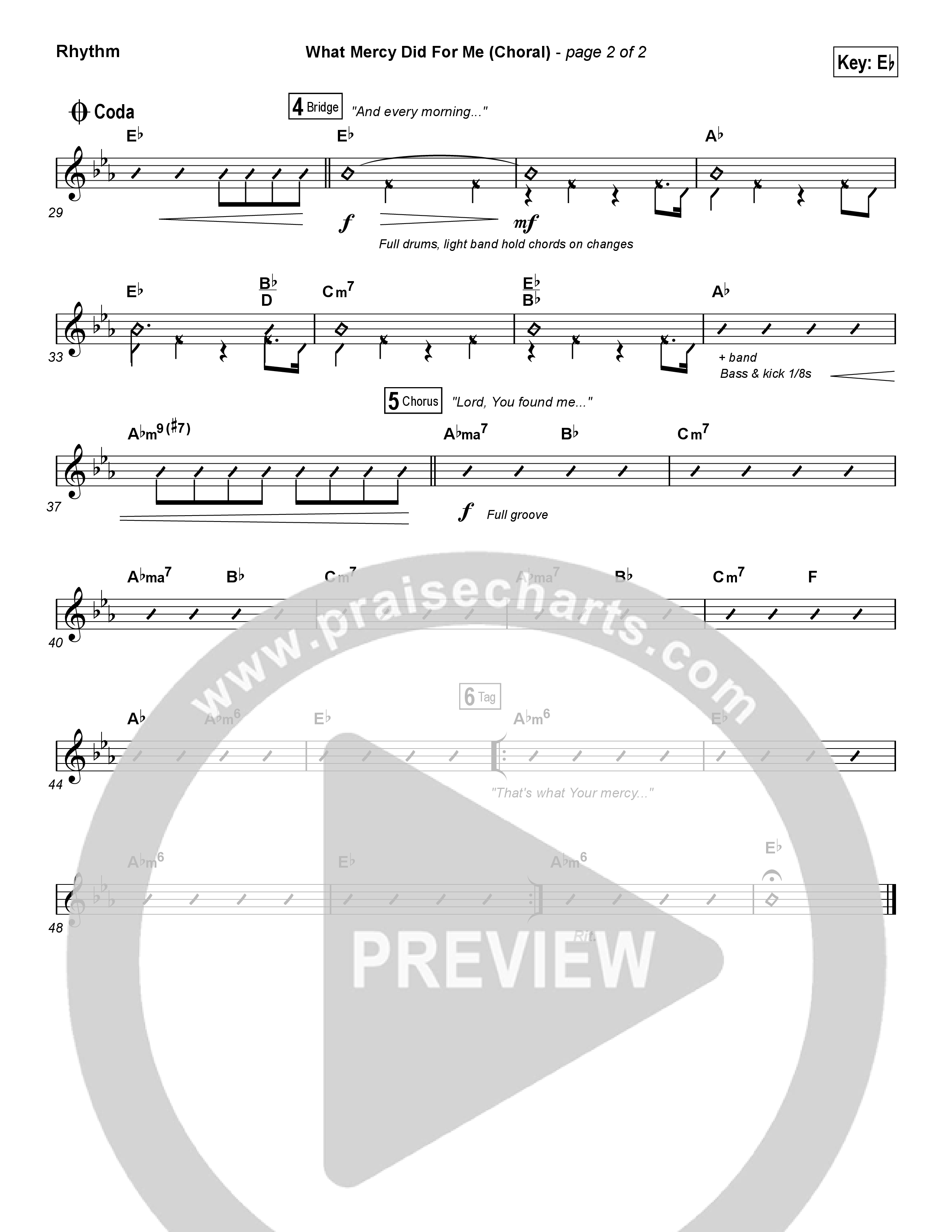 What Mercy Did For Me (Choral Anthem SATB) Rhythm Chart (People & Songs / Crystal Yates / Micah Tyler / Joshua Sherman / Arr. Luke Gambill)