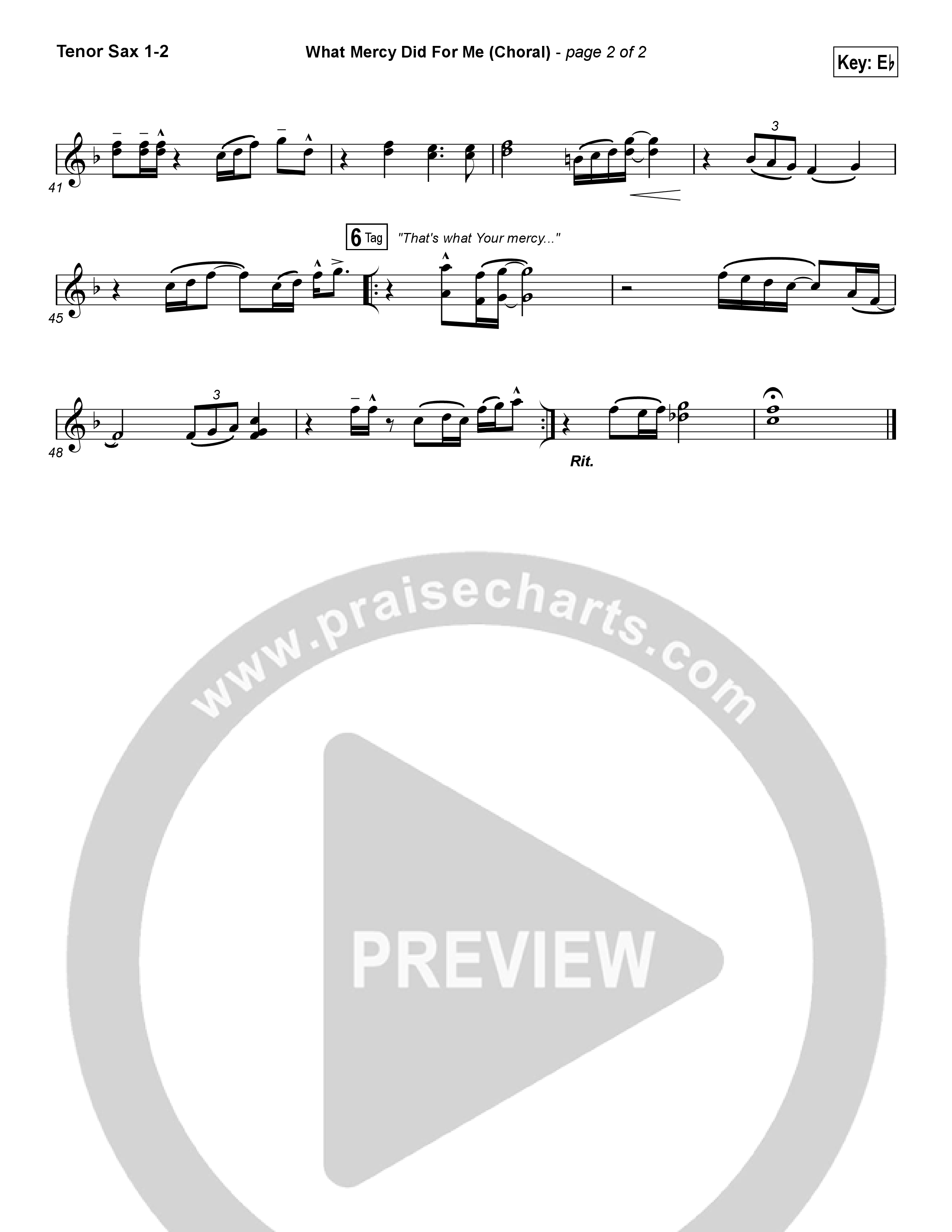 What Mercy Did For Me (Choral Anthem SATB) Tenor Sax 1,2 (People & Songs / Crystal Yates / Micah Tyler / Joshua Sherman / Arr. Luke Gambill)