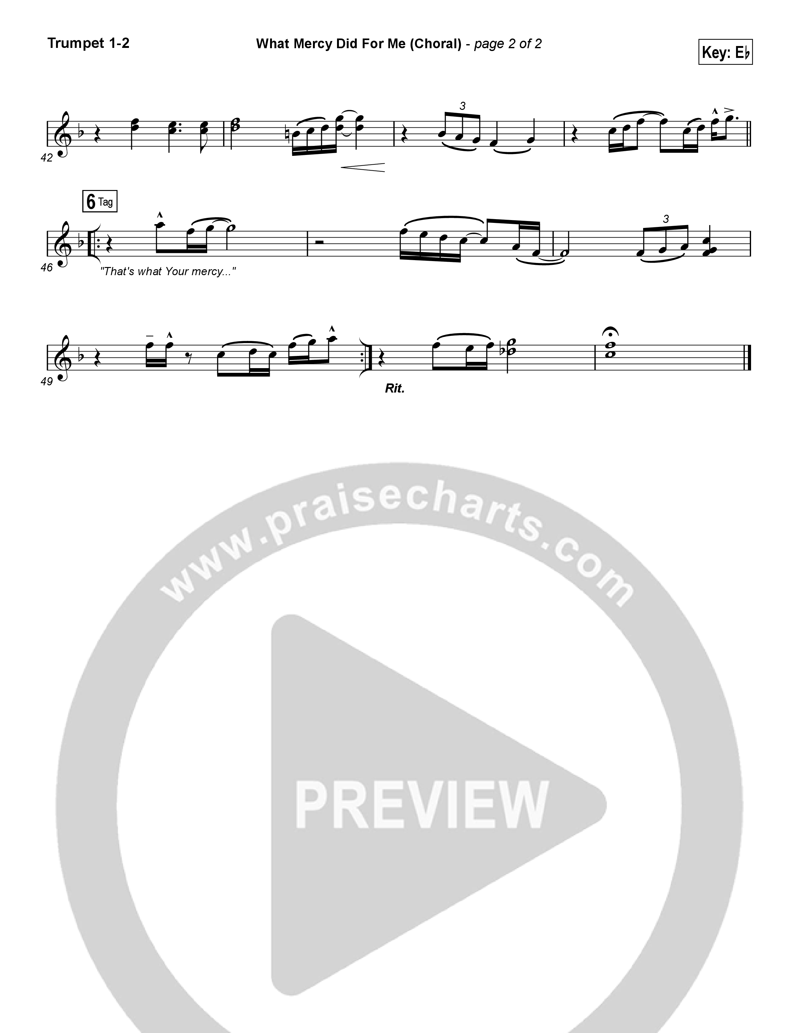 What Mercy Did For Me (Choral Anthem SATB) Trumpet 1,2 (People & Songs / Crystal Yates / Micah Tyler / Joshua Sherman / Arr. Luke Gambill)