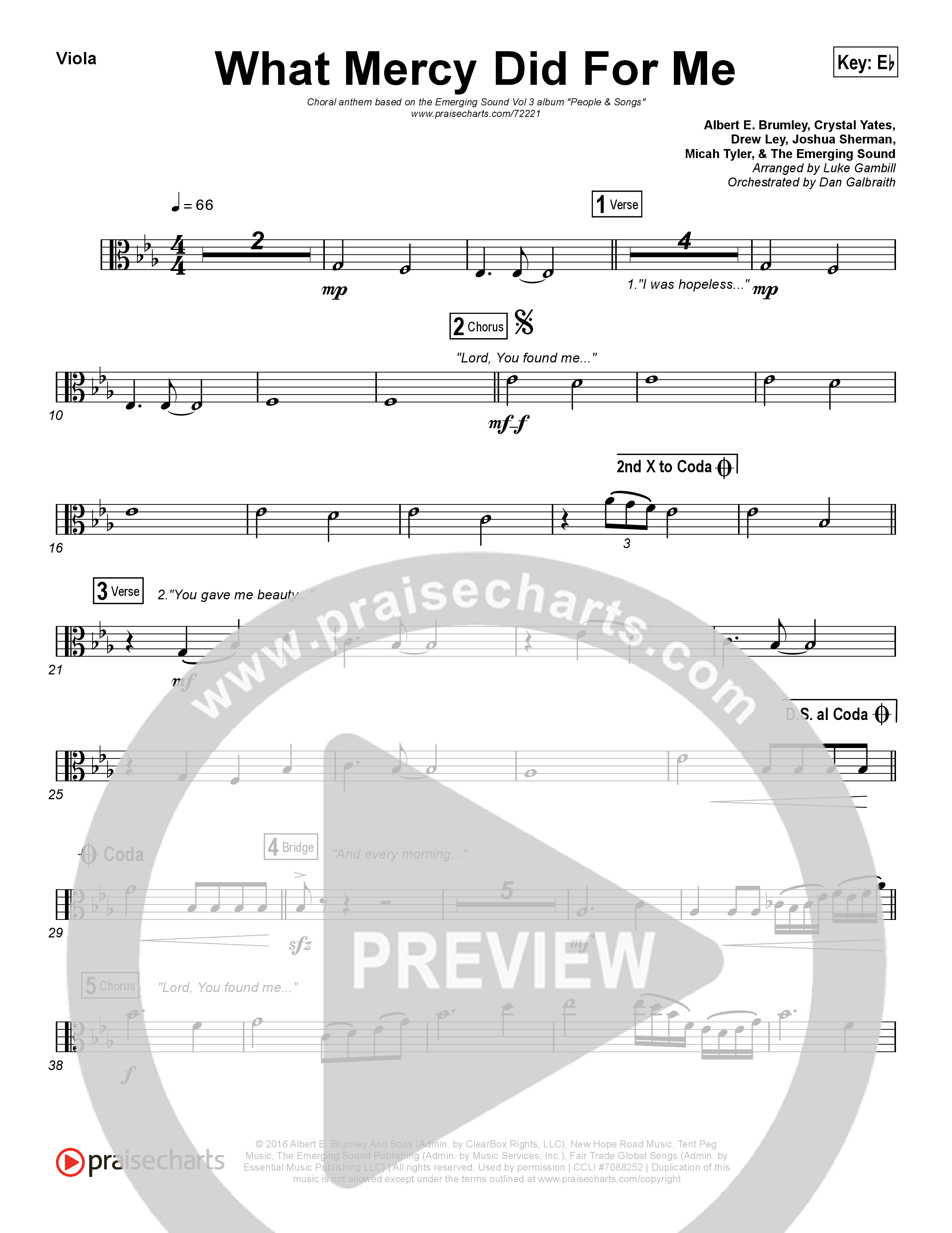 What Mercy Did For Me (Choral Anthem SATB) Viola (People & Songs / Crystal Yates / Micah Tyler / Joshua Sherman / Arr. Luke Gambill)