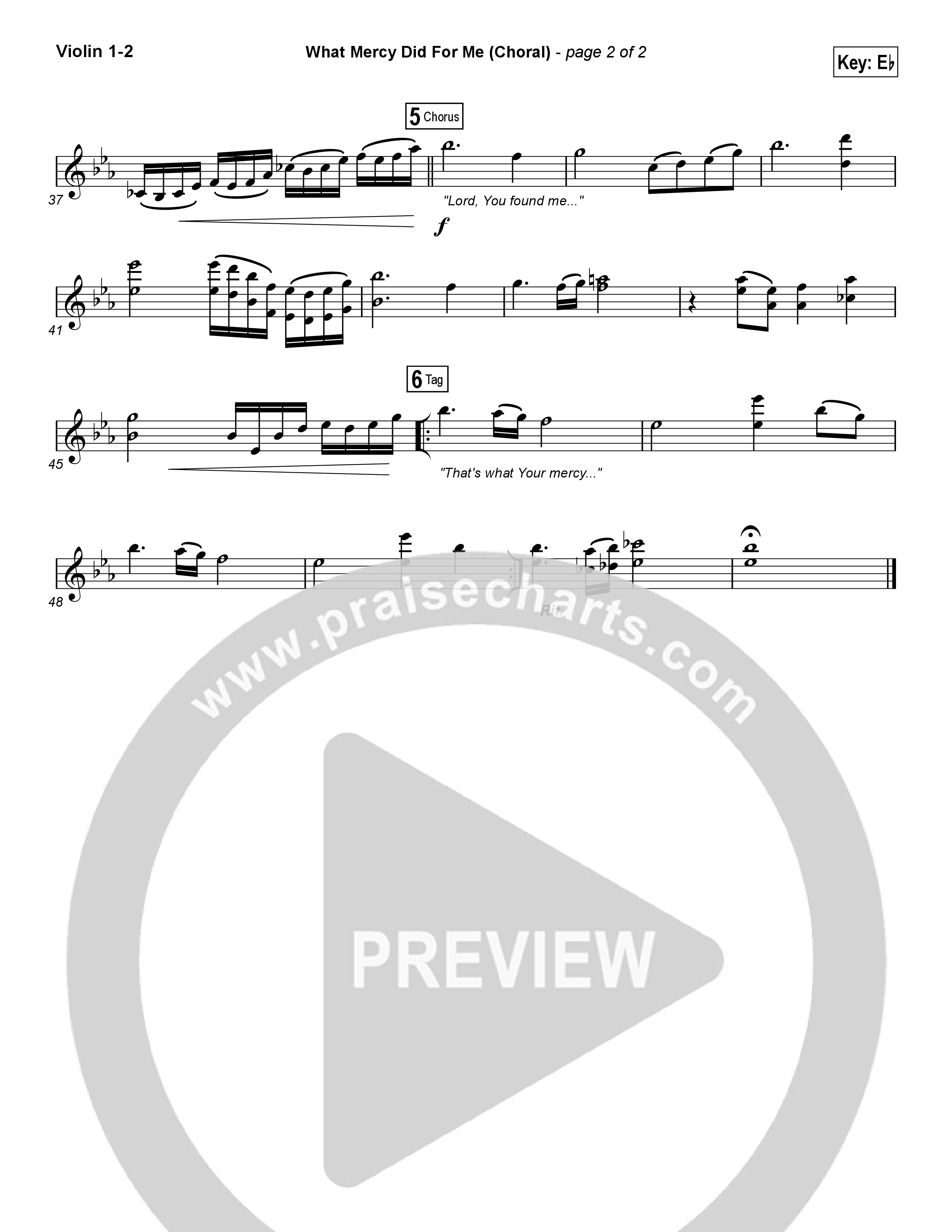 What Mercy Did For Me (Choral Anthem SATB) Violin 1,2 (People & Songs / Crystal Yates / Micah Tyler / Joshua Sherman / Arr. Luke Gambill)