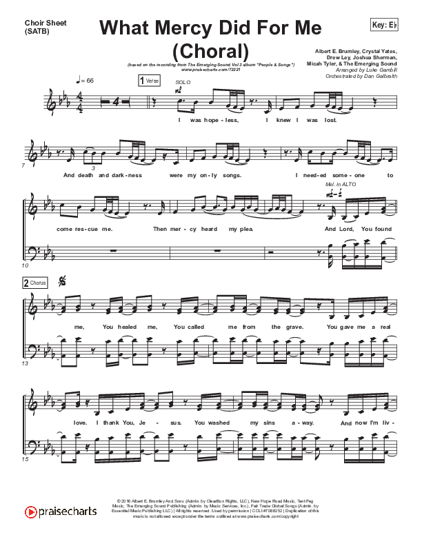 What Mercy Did For Me (Choral Anthem SATB) Choir Vocals (SATB) (People & Songs / Crystal Yates / Micah Tyler / Joshua Sherman / Arr. Luke Gambill)