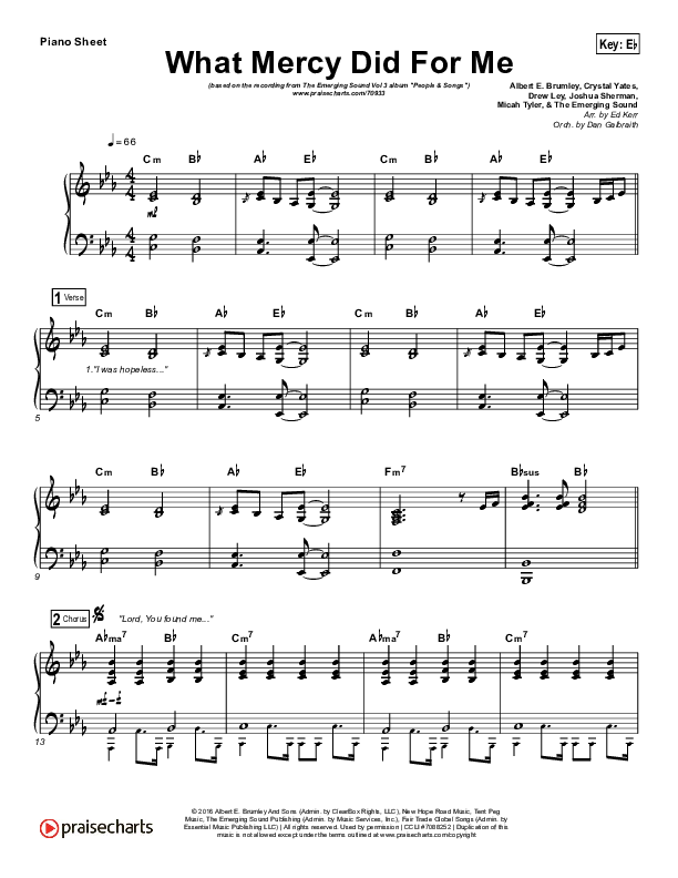 What Mercy Did For Me (Choral Anthem SATB) Piano Sheet (People & Songs / Crystal Yates / Micah Tyler / Joshua Sherman / Arr. Luke Gambill)