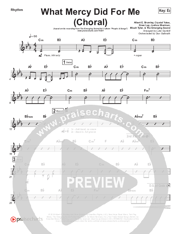 What Mercy Did For Me (Choral Anthem SATB) Rhythm Chart (People & Songs / Crystal Yates / Micah Tyler / Joshua Sherman / Arr. Luke Gambill)