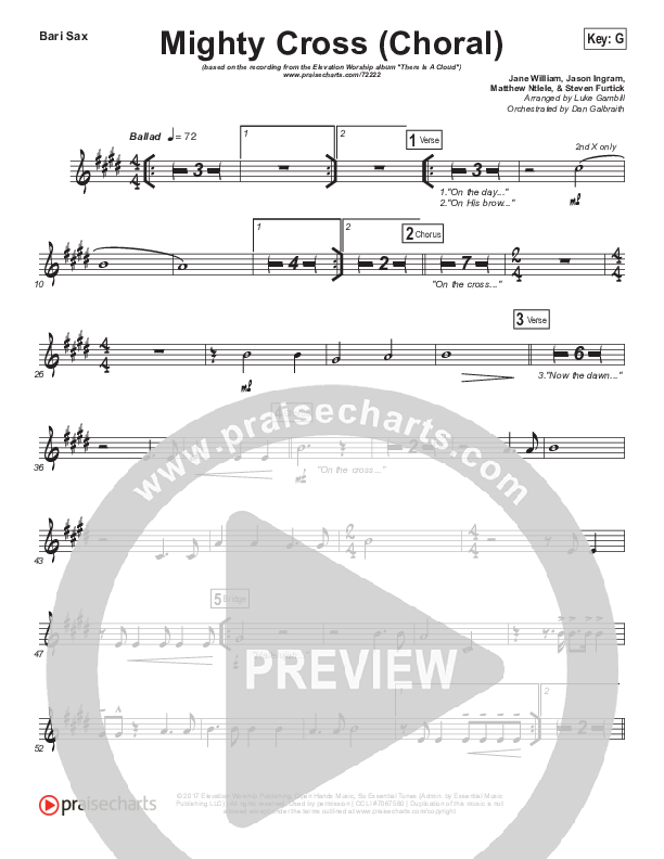 Mighty Cross (Choral Anthem SATB) Bari Sax (Elevation Worship / Arr. Luke Gambill)