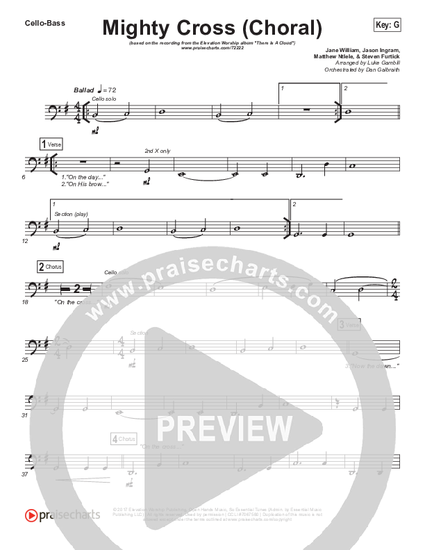 Mighty Cross (Choral Anthem SATB) Cello/Bass (Elevation Worship / Arr. Luke Gambill)
