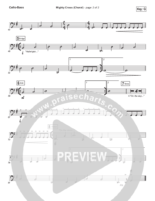 Mighty Cross (Choral Anthem SATB) Cello/Bass (Elevation Worship / Arr. Luke Gambill)