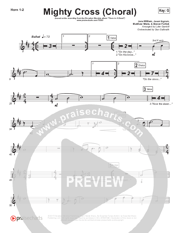 Mighty Cross (Choral Anthem SATB) French Horn 1/2 (Elevation Worship / Arr. Luke Gambill)