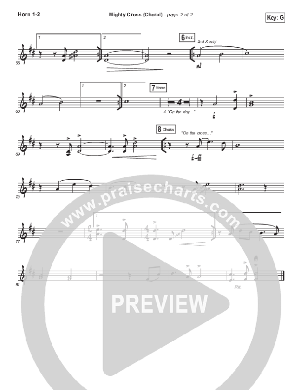 Mighty Cross (Choral Anthem SATB) French Horn 1/2 (Elevation Worship / Arr. Luke Gambill)