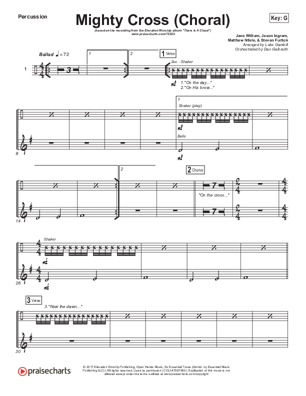 Mighty Cross (Choral Anthem SATB) Percussion (Elevation Worship / Arr. Luke Gambill)